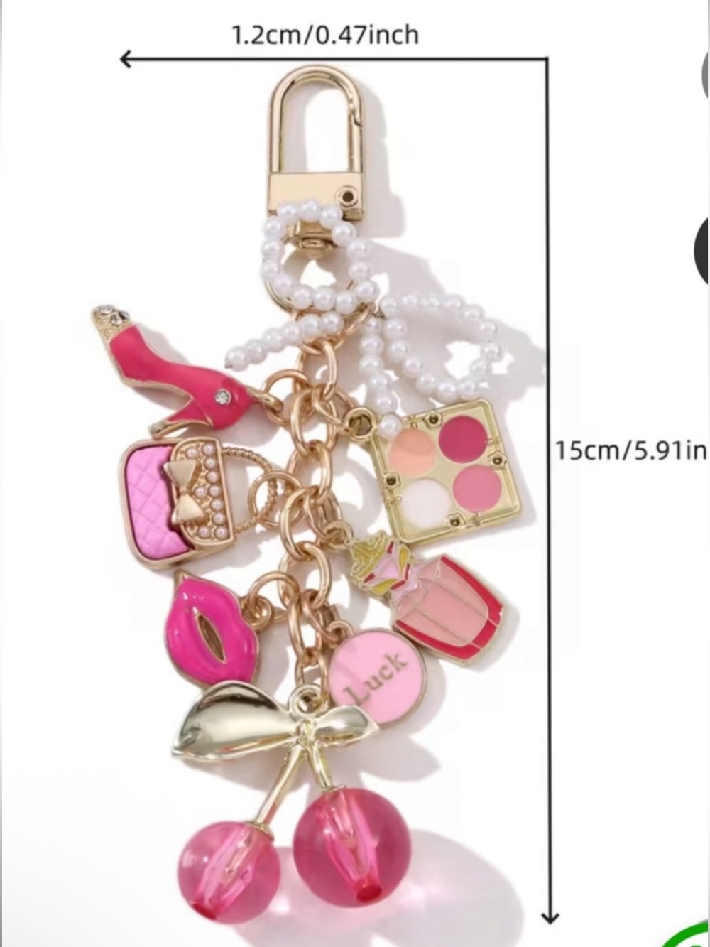 Pink Cherry Charm Keychain & Card Holder Keyring - Picture 2 of 5